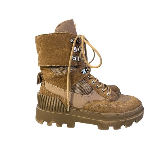Zara Shoes - ZARA Combat Boots - Laced Split Leather Low Heel Ankle - Khaki Size 38 (US 7.5)